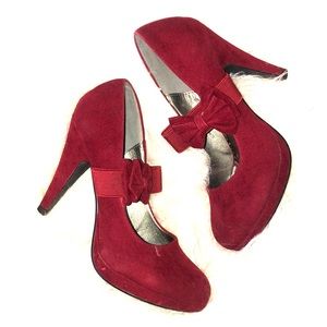 Burgundy Modesta Heel with Bow Strap